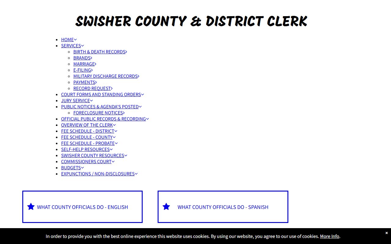 Swisher County court records after arrest clerk homepage