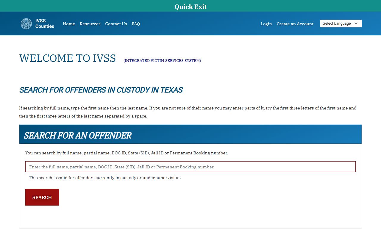 Swisher County inmate lookup IVSS custody search fields
