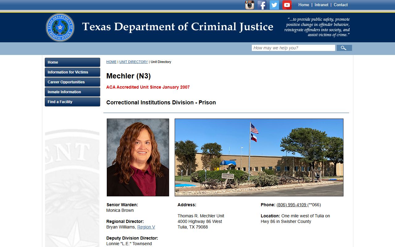 Thomas R. Mechler Unit inmate lookup and TDCJ facility profile